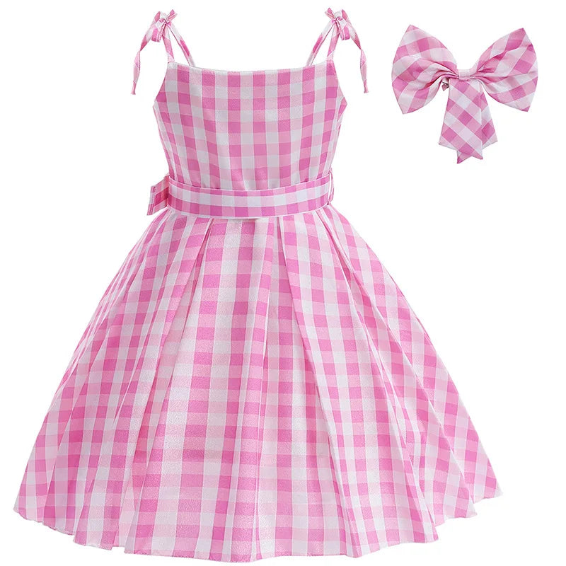 Kidswant Pink Plaid Sleeveless Princess Sundress | Summer Casual A-Line Dress for Girls | Children's Party & Casual Wear | 1-12Y