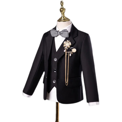 Flower Boys Black Wedding Suit Set | Kids Formal 3PC Jacket Vest Pants | Birthday, Graduation, and Performance Costume