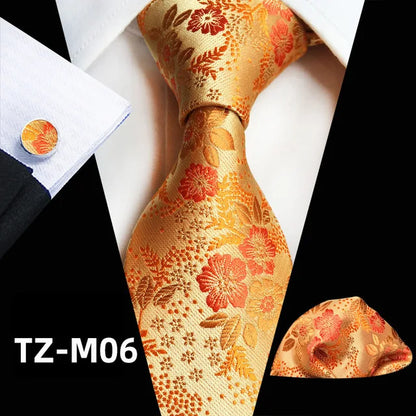 Floral Pink Silk Tie Set for Men – Wedding & Party Neck Tie with Handkerchief, Brooch, and Cufflinks TZ-M06