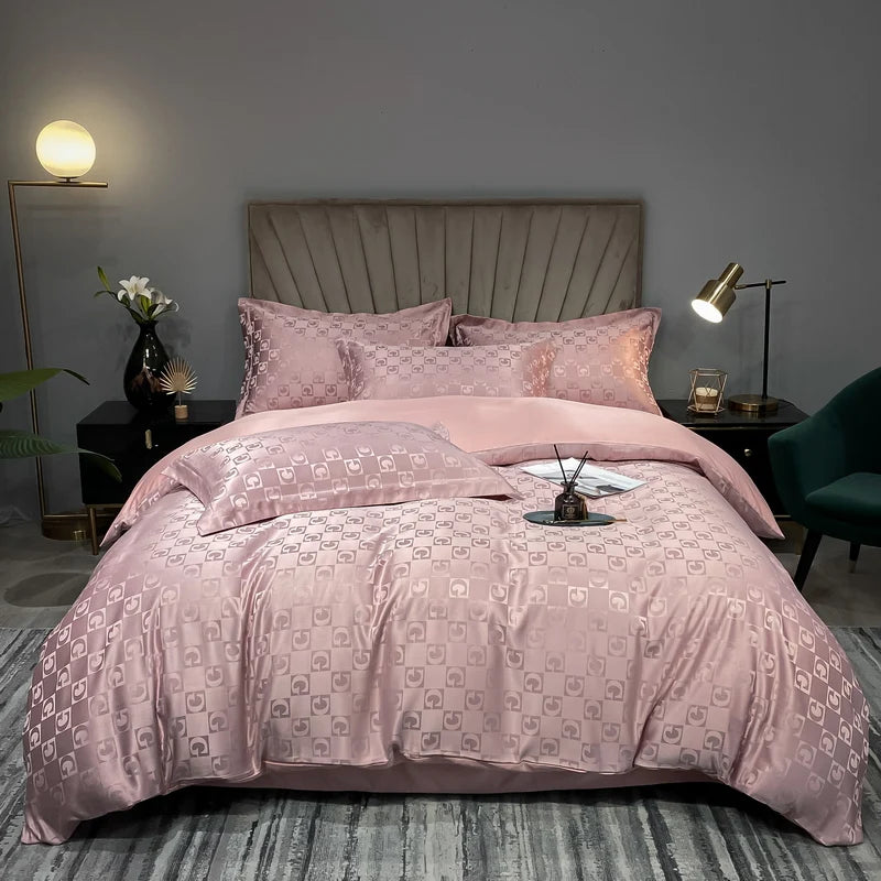 2024 new silk bed set with geometric patterns, washable, cool, machine washable. Pink 200x230cm