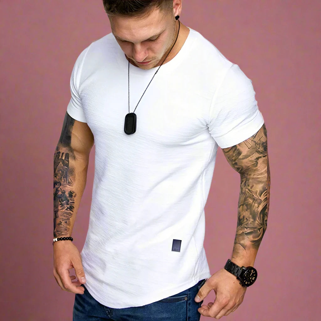 Summer Mens Lightweight T-shirt Short Sleeve Jogging Basic Solid Collar Crew Neck Tshirts Sport Tops White