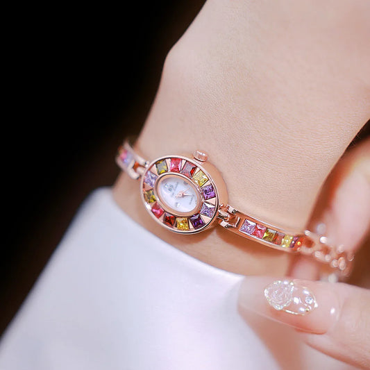 UTHAI V64 Ladies Quartz Watch | Elegant Light Luxury Gradient Rainbow Diamond Bracelet Watch