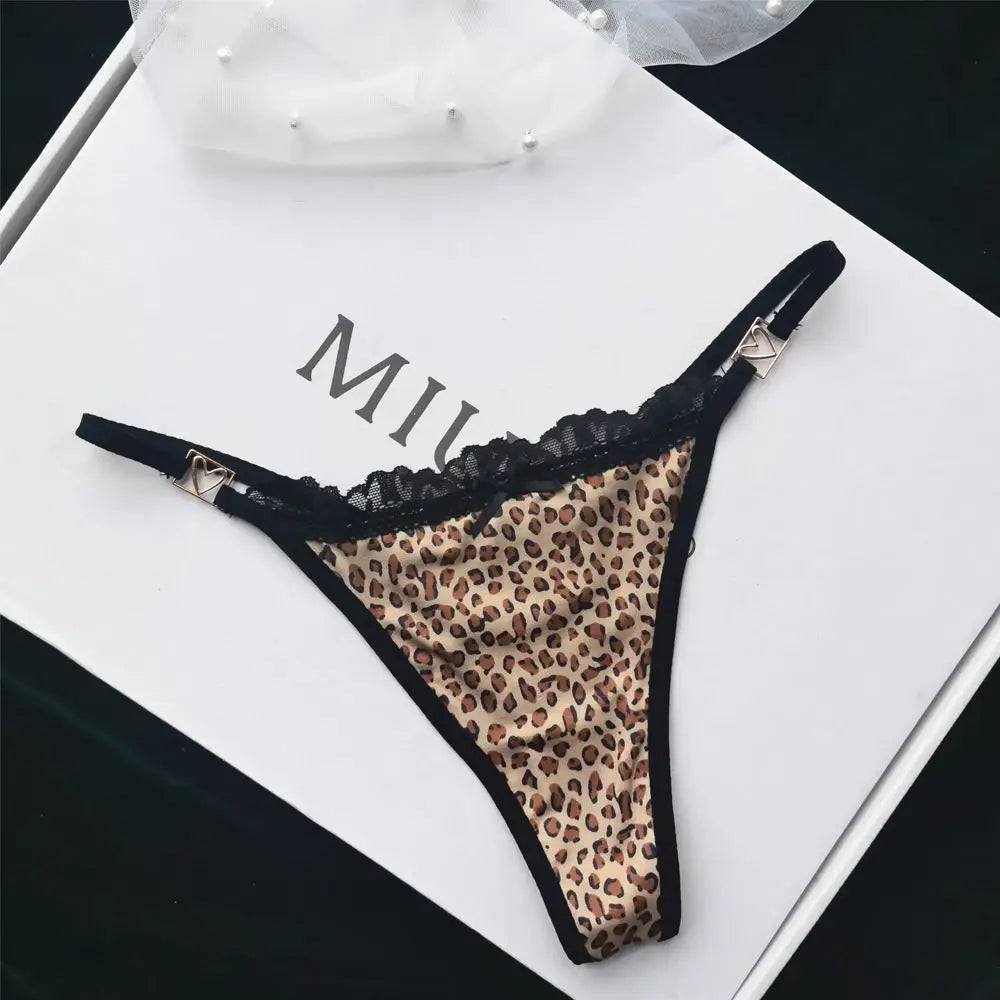 Sexy Lingeries T-BACK Leopard Stripe Thin Belt Lace Briefs G-String Thong Korean Underwear Women Panties yellow