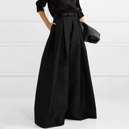 UOOZEE 2024 Women’s Casual High-Waisted Wide Leg Pants – Indie Folk Style BLACK