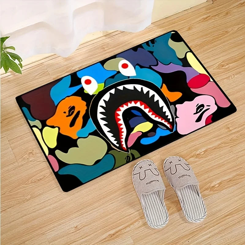 Camo Shark Face Area Rug | Non-Slip Washable Carpet for Kitchen, Living Room, Bathroom & Bedroom