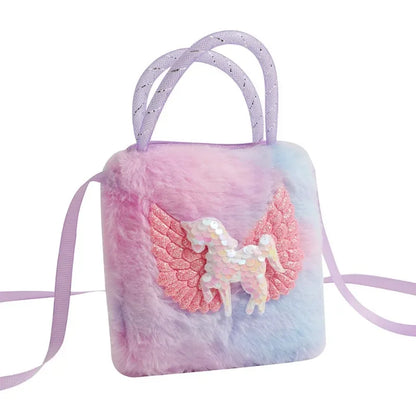 Unicorn Cartoon Plush Shoulder Bag for Kids Crossbody Bag for Kindergarten Girls Portable Outdoor Small Square Coin Bag Wallet