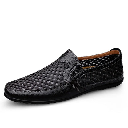 FUQIAO 2024 Men's Summer Casual Shoes Soft Mesh Leather Loafers