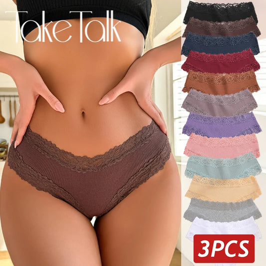 3PCS/Set Women Cotton Seamless Panties Sexy Lace Brazilian Panties Low Rise Soft Breathable Lingerie for Female G-String Briefs