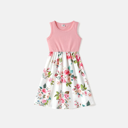 PatPat Family Matching Outfits | 95% Cotton Colorblock Polo Shirts & Floral Naia™ Spliced Tank Dresses for Summer