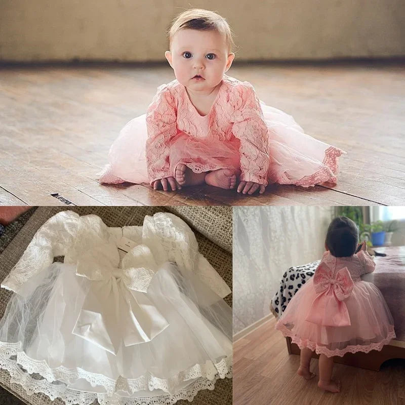 Baby Girls Princess Dress 1st Year Birthday Christening Vestido White Lace Infant Party Gown Toddler Kids Baptism Clothes