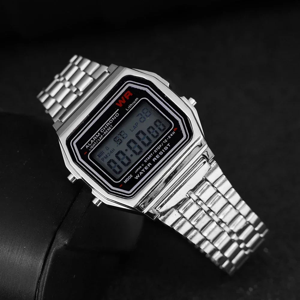 Luxury F91W Military Stainless Steel Band Watch | Waterproof Retro Digital Sports Watch for Men & Women 01-silver