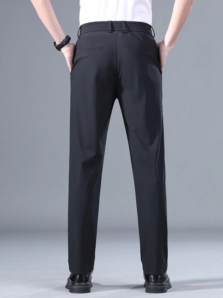 Men's Summer Stretch Suit Pants - Elastic Waist, Thin, Casual, Available in Black, Gray, Blue