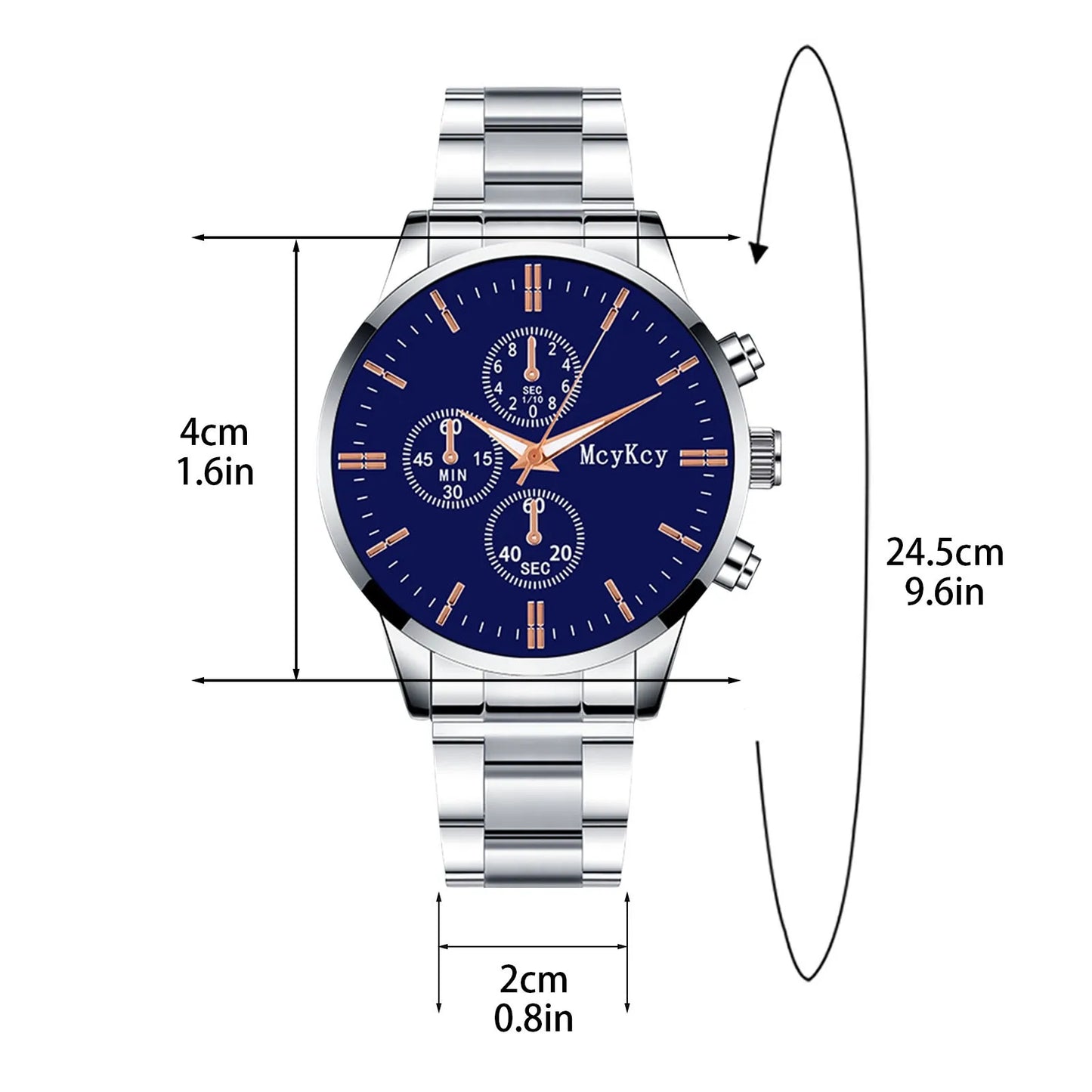 Men's Stainless Steel Wristband Watch Sport Chronograph Quartz WristWatch for men