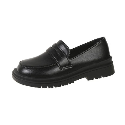 2023 Spring & Autumn Boys and Girls Leather Shoes - Black Casual Britain Style Slip-on Loafers for School and Performance