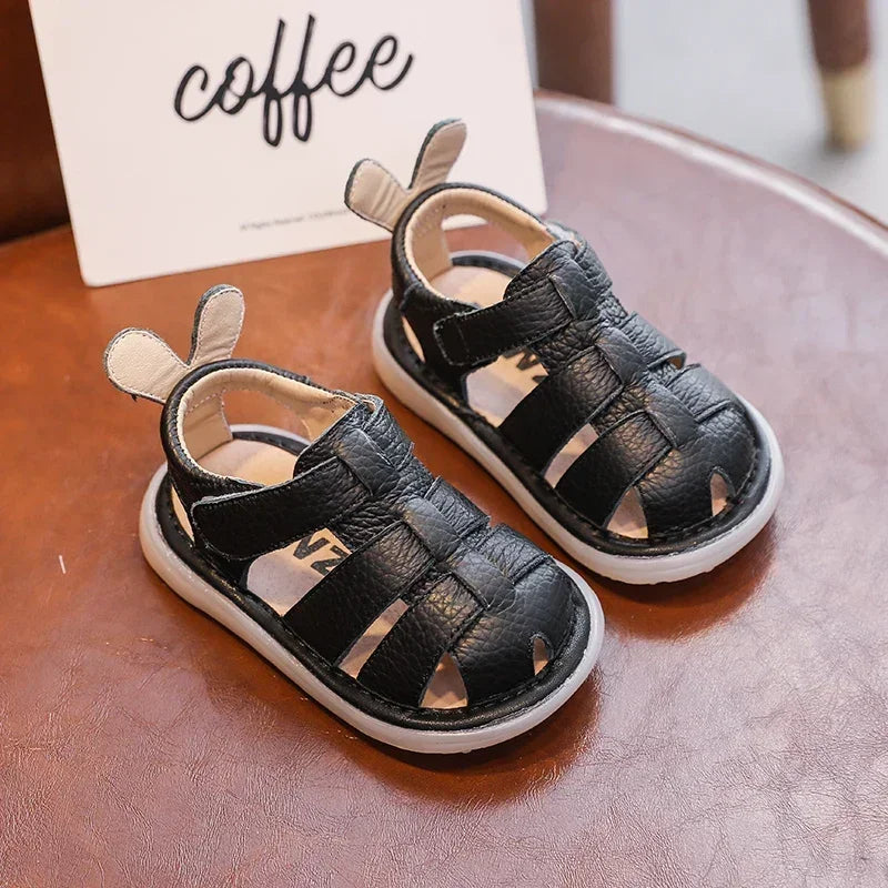 Summer Baby Girls Boys Sandals Infant Toddler Shoes Genuine Leather Soft Bottom Kids Children Beach Sandals Size 14-23 Black