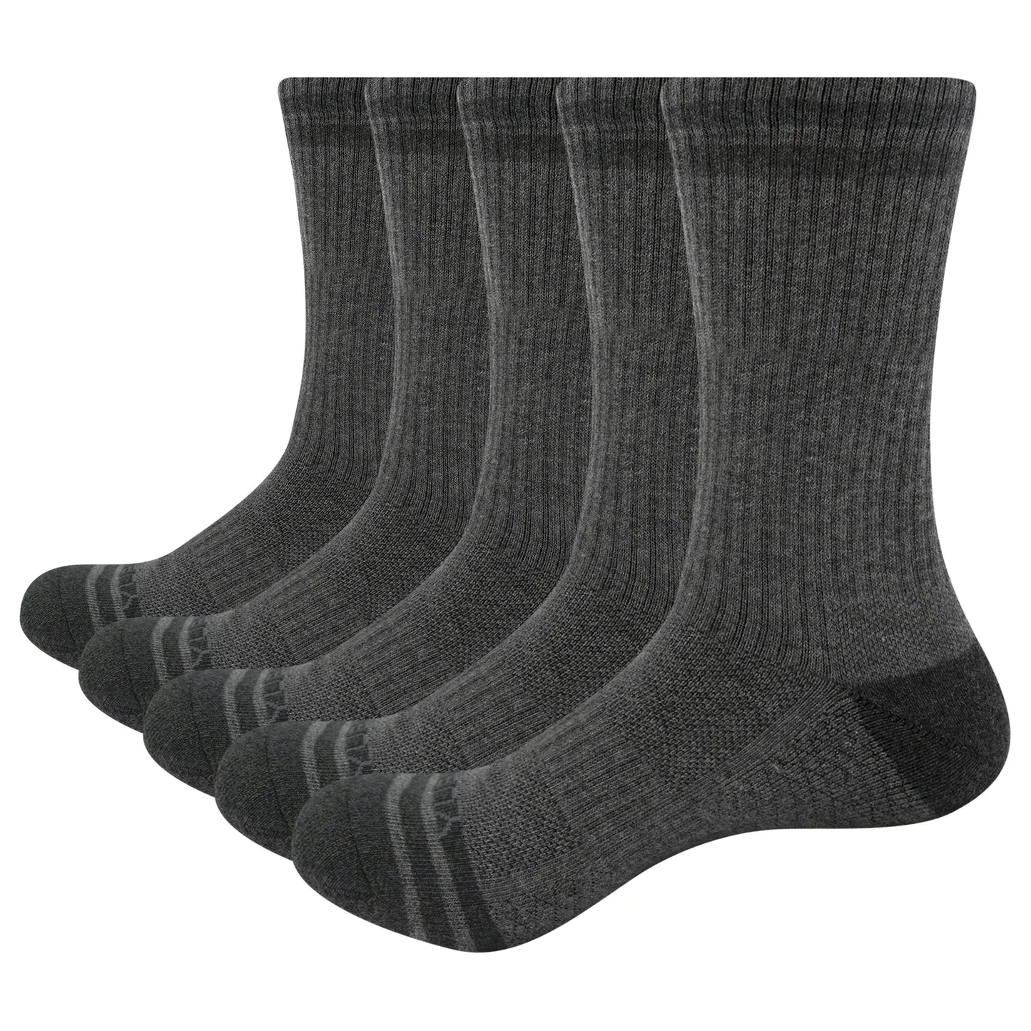 YUEDGE Mens Moisture Wicking Training Athletic Socks Anti Sweat Cotton Cushioned Quarter Fitness Socks for Size 37-46,5Pair 5 Pair Dark Grey