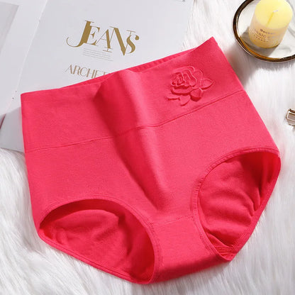 Cotton Women Panties Elastic Soft 3XL Under Panties Embossed Flower Ladies Underwear Breathable Sexy High Waist Briefs Lingerie GH 1pc