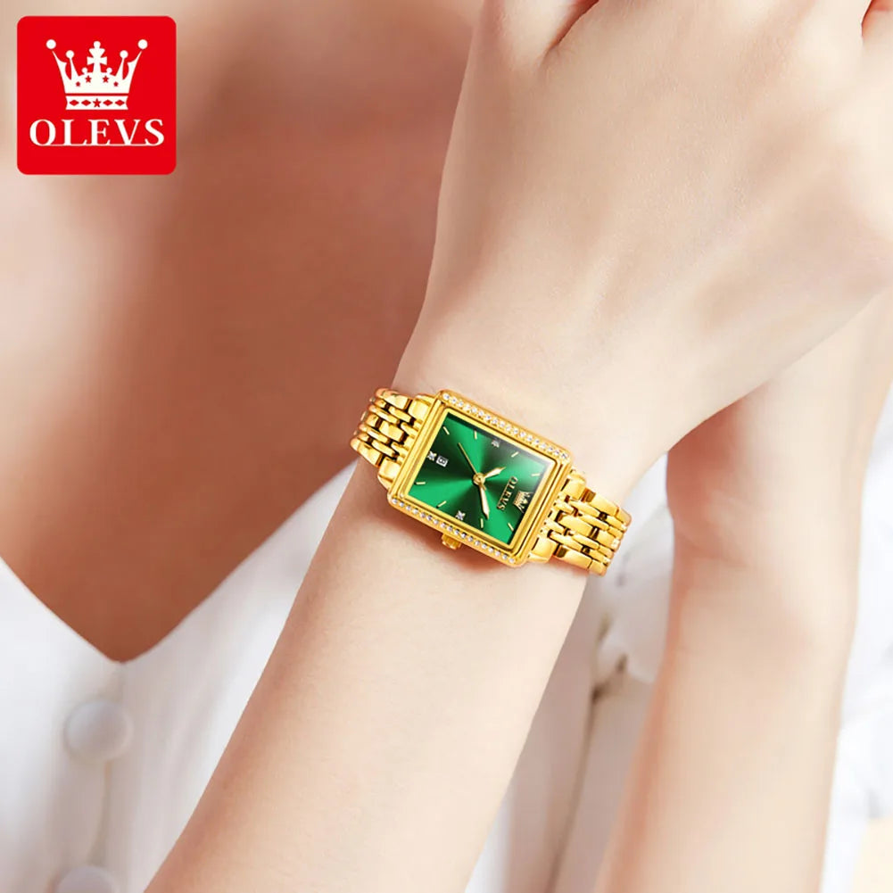 OLEVS 9995 Women's Luxury Diamond Wristwatch | Elegant Stainless Steel Square Watch with Waterproof and Luminous Features