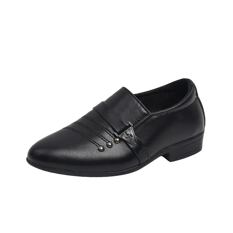 Boys Performance Mary Jane Shoes - Black Leather Slip-on Loafers for Kids' Fashion Party, Wedding, and Shows black