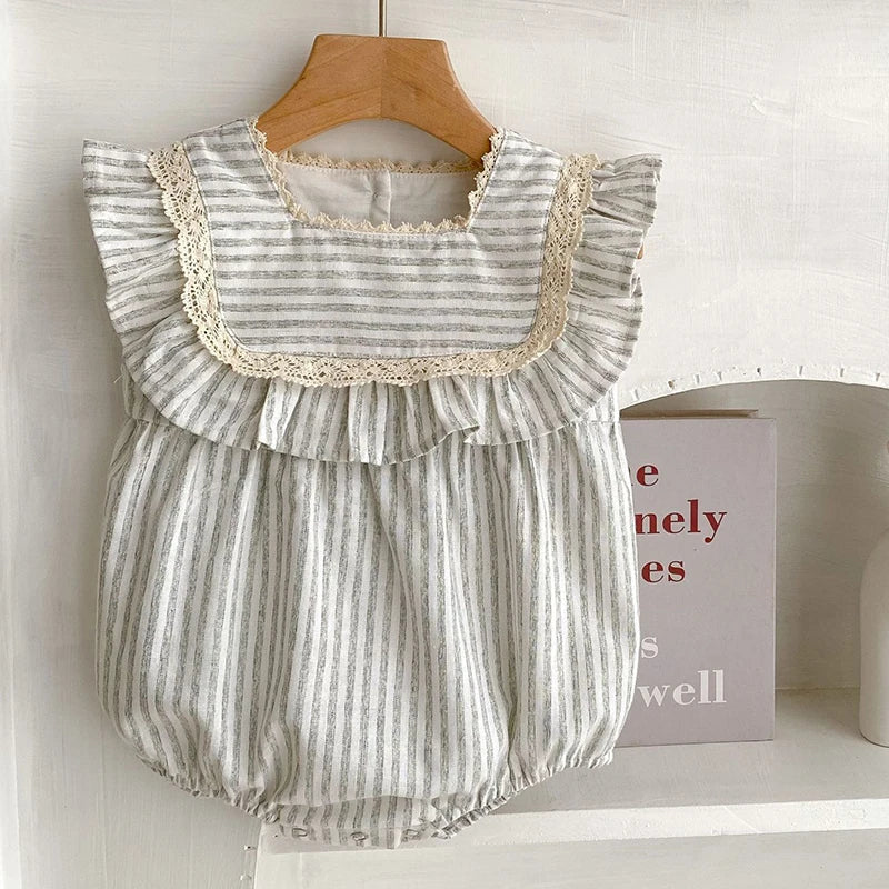 Newborn Toddler Baby Girls Stripe Jumpsuit Summer Sweet Fashion Baby Girls Sleeveless Kids Princess Dress Girls Sister Clothes