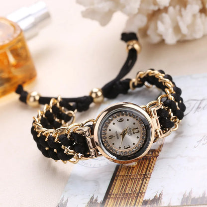 Women’s Knitting Rope Chain Quartz Wristwatch | Fashionable Simple Analog Watch with Sapphire Crystal Black CHINA