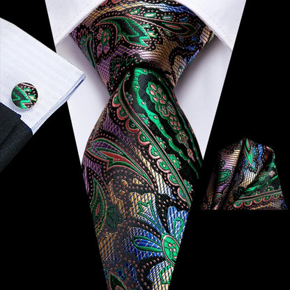 Hi-tie Teal Blue Paisley Gift Mens Classic Necktie Handkerchief Cufflink Set Business Party Wedding Tie For Men N-3019