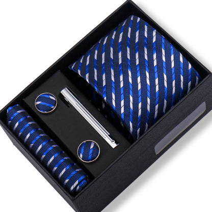 100% Silk Ties Gift Box Set – Designer Jacquard Necktie, Hanky, Cufflink, and Tie Clip for Men B38