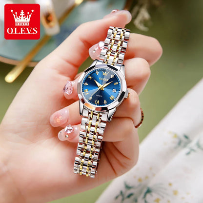 OLEVS 9931 Women’s Elegant Quartz Wristwatch | Stainless Steel Strap, Rhombus Mirror, Waterproof & Luminous Ladies Watch