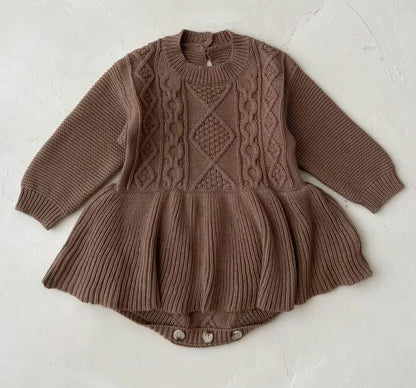 Spring Baby Clothes Girls Romper Autumn Long Sleeve Baby Girl Knit Hollow Out Rompers Baby Jumpsuit Baby Clothes 223H15 Brown