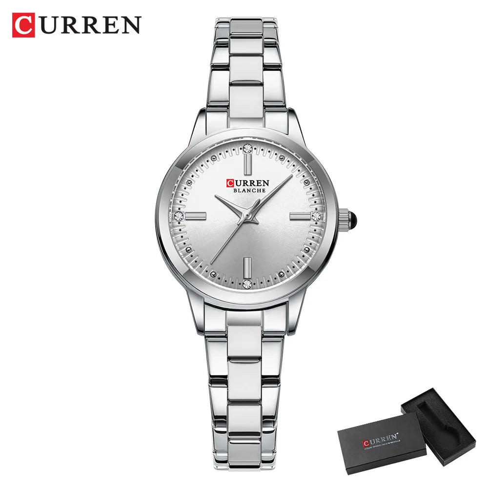 CURREN Original Quartz Watch for Women | Fashionable & Elegant Stainless Steel Waterproof Ladies Wristwatch silver box