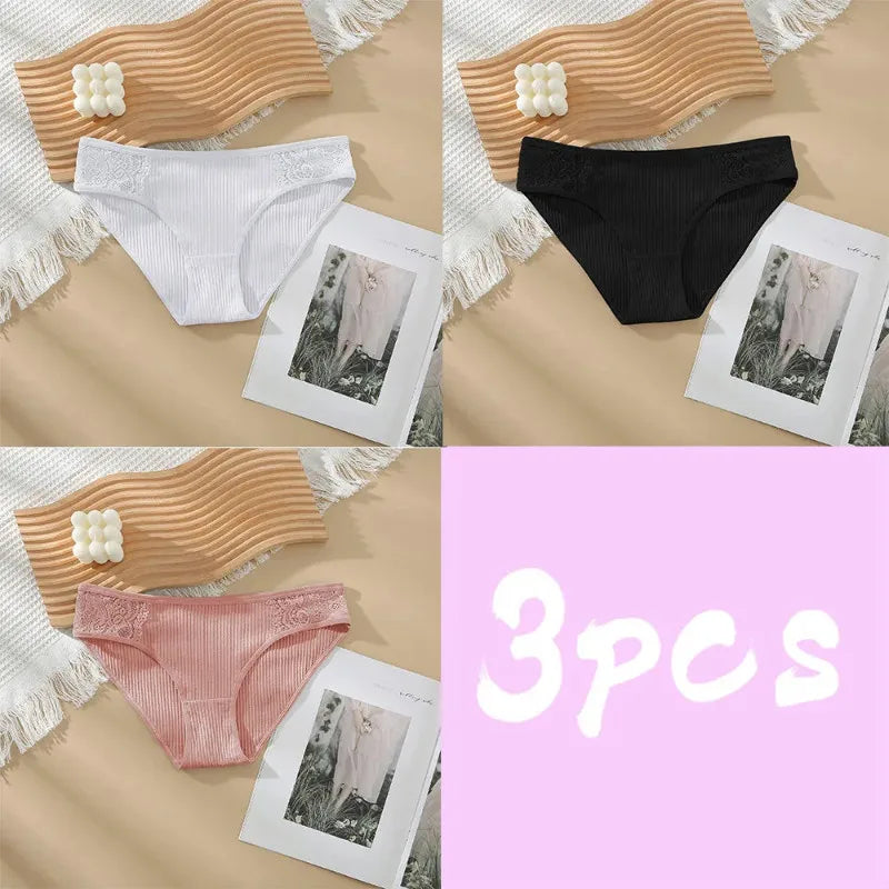 3pcs Solid Color Women's Sexy 100% Cotton Panties Women's Triangle Pants Women's Close Fitting Clothing Women's Underwear S34-2 CHINA | 3pcs