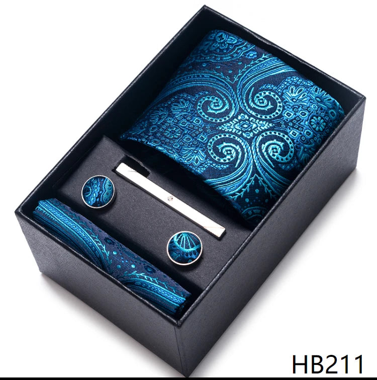 Mix Colors Wedding Gift Tie & Pocket Squares Set – 2023 New Style Necktie Box with Blue Paisley Design HB211