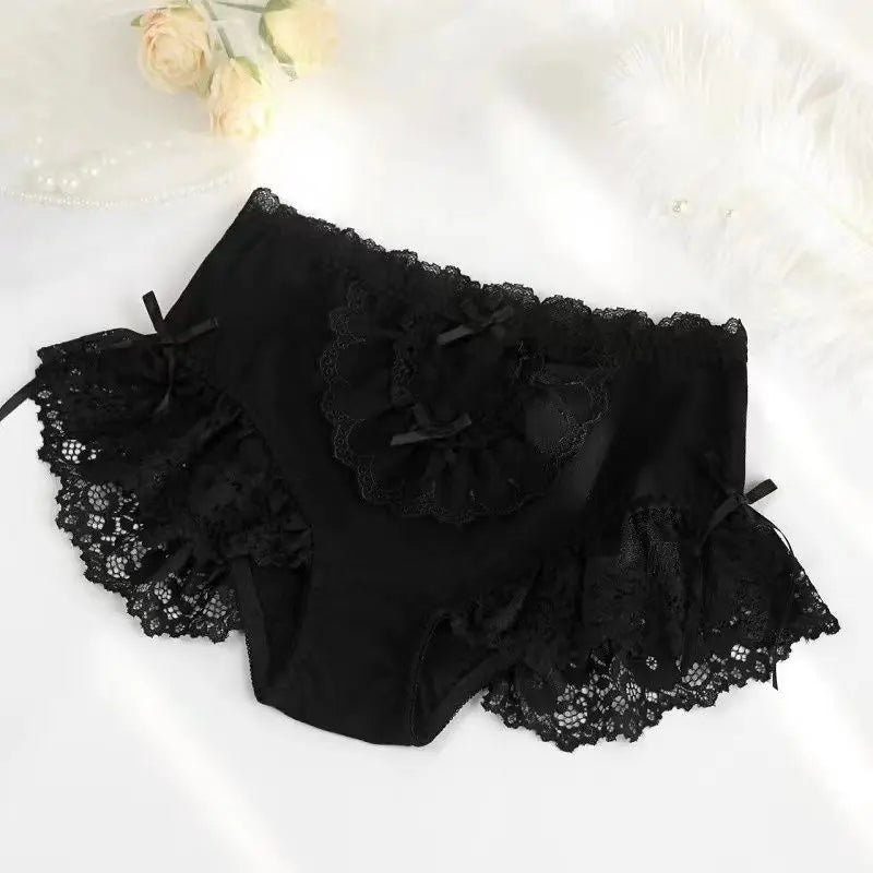 Oversized 95kg French Princess Lolita Triangle Panties Lace Bow Hollow Fairy Briefs High Waist Sweet Sexy Girls Underwear New