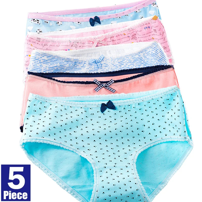 New 5Pcs/Lot Women's Panties Cotton Underwear Plus Size Girls Briefs Calcinha Sexy Lingerie Ladies Panty Female Print Underpant 12