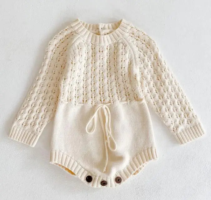 Spring Baby Clothes Girls Romper Autumn Long Sleeve Baby Girl Knit Hollow Out Rompers Baby Jumpsuit Baby Clothes 82322 apricot