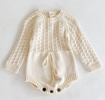 Spring Baby Clothes Girls Romper Autumn Long Sleeve Baby Girl Knit Hollow Out Rompers Baby Jumpsuit Baby Clothes 82322 apricot