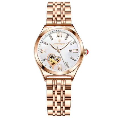 POEDAGAR Women's Rose Gold Stainless Steel Waterproof Quartz Watch - Romantic Gift for Girlfriends White