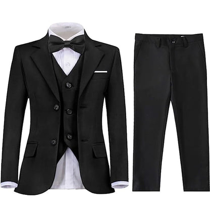 Boys' Slim Fit Black Navy Suits - Ring Bearer Outfit & Performance Costume for Children