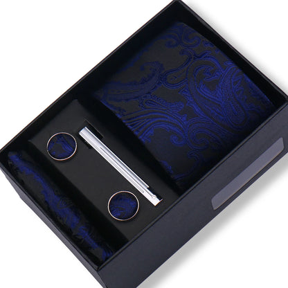 100% Silk Ties Gift Box Set – Designer Jacquard Necktie, Hanky, Cufflink, and Tie Clip for Men B1