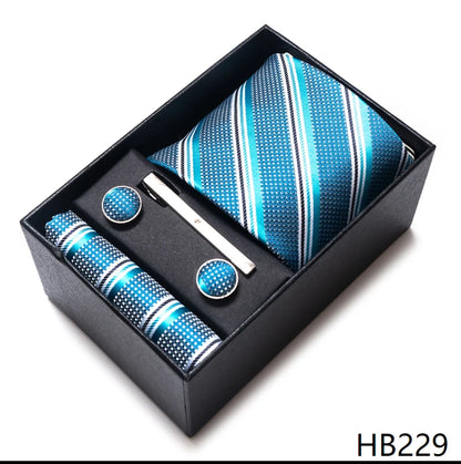 Mix Colors Wedding Gift Tie & Pocket Squares Set – 2023 New Style Necktie Box with Blue Paisley Design HB229