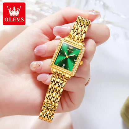 OLEVS 9995 Women's Luxury Diamond Wristwatch | Elegant Stainless Steel Square Watch with Waterproof and Luminous Features