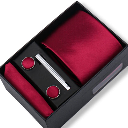 100% Silk Ties Gift Box Set – Designer Jacquard Necktie, Hanky, Cufflink, and Tie Clip for Men B14