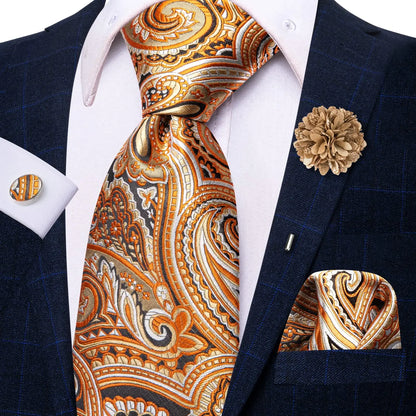 Paisley Pink Necktie With Brooch Silk Elegent Wedding Tie For Men Handky Cufflink Fashion Business Party Hi-Tie Designer N-3754-XH-0042