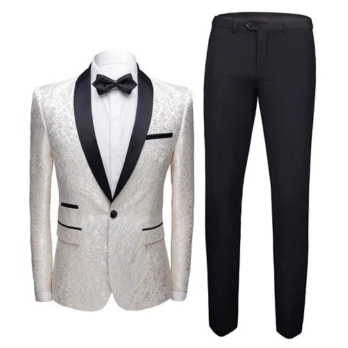 Luxury 2-Piece Slim Fit Suit Set - High-End Custom Blazer & Trousers for Men | Groom Wedding & Party Attire white