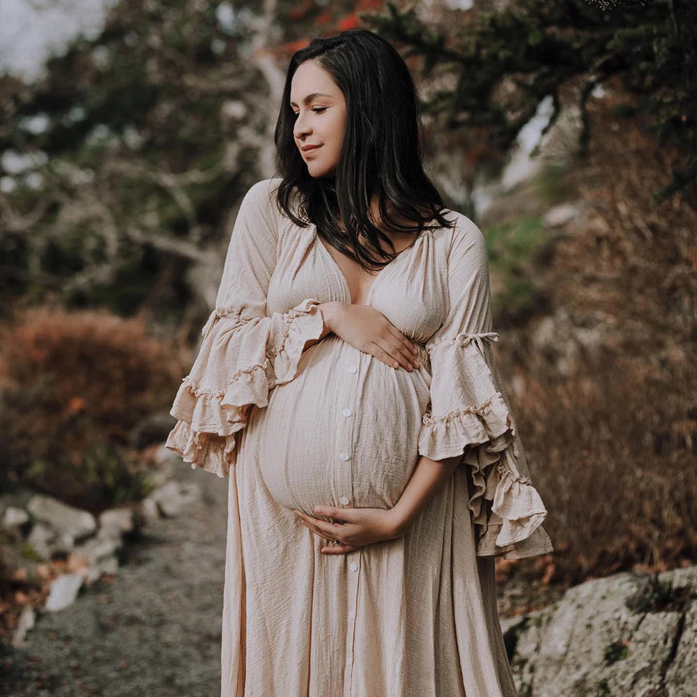 Bohemian Maternity Photography Dress with Flounce Edges