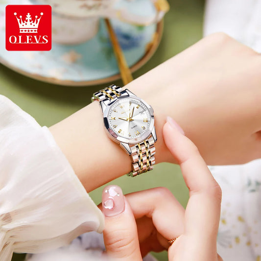 OLEVS 9931 Women’s Elegant Quartz Wristwatch | Stainless Steel Strap, Rhombus Mirror, Waterproof & Luminous Ladies Watch