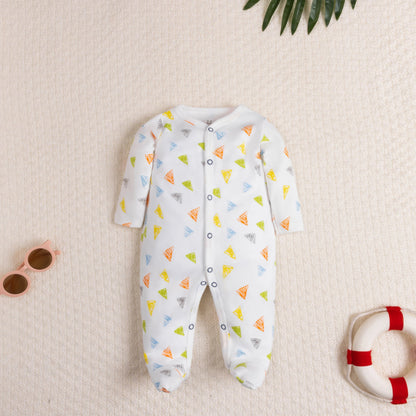 Adorable long sleeve footed onesie for Newborns, Unisex Infant's Clothing, Comfortable Baby Clothes. Colored triangle