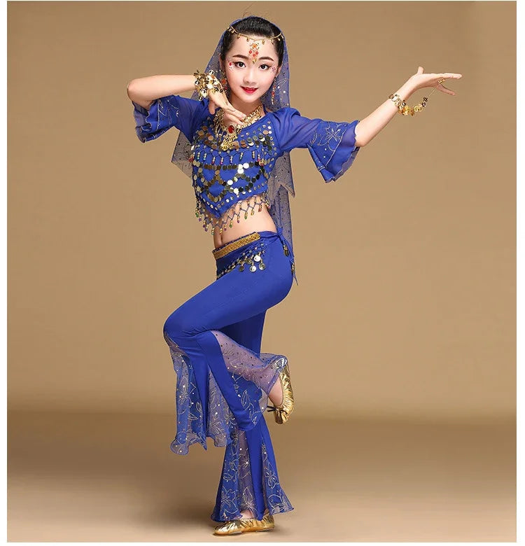 Girls' Oriental Indian Belly Dance Costume | Flared Trousers & Top Set for Performances