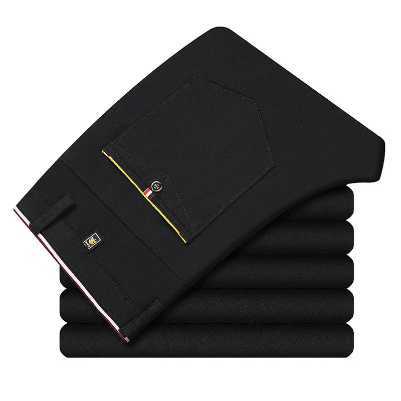 2023 Fashion New Men's Slim Boutique Tight Fitting Pleated Thread Closing Beam Casual Trousers Pencil Pants black