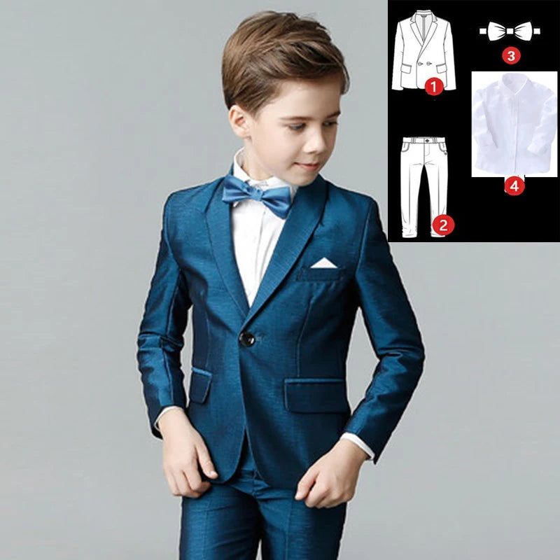 Boys' Formal Suit for Weddings: White Party Blazer, Pants, Baptism Outfit, and Teen Prom Tuxedo Set. Coat Shirt Pants Tie 3